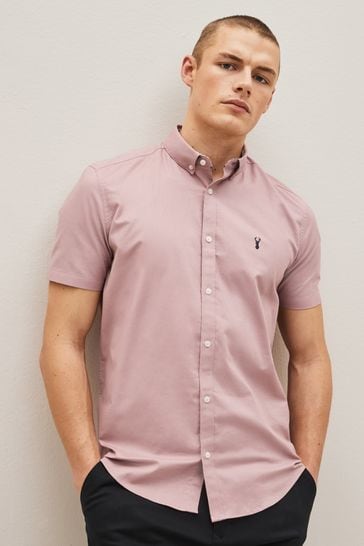 Dusky Pink Short Sleeve Stretch Oxford Shirt