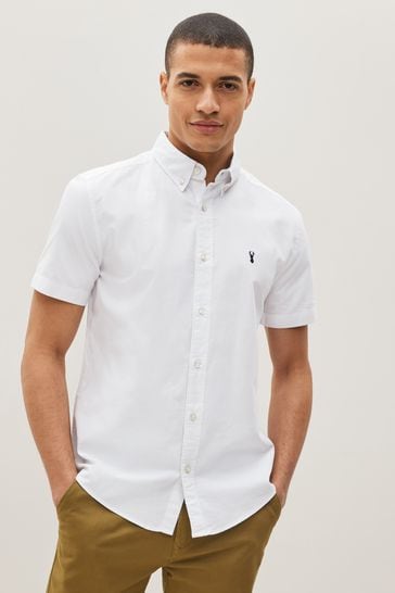 White Regular Fit Short Sleeve Oxford Shirt