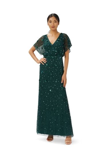Adrianna Papell Green Bead 3D Petal Gown