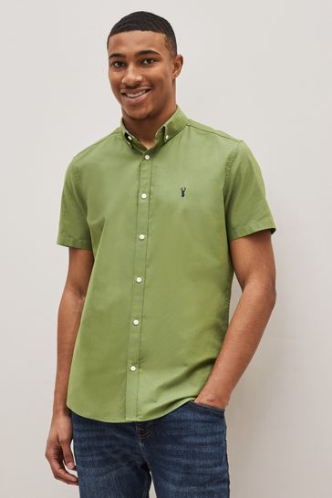 Green Slim Short Sleeve Stretch Oxford Shirt
