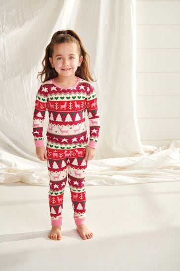 Hatley Pink Holiday Fair Isle Organic Cotton Pyjama Set