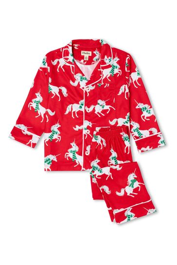 Hatley Red Christmas Unicorns Button Down Pyjama Set