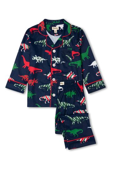 Hatley Blue Festive Dinos Button Down Pyjama Set