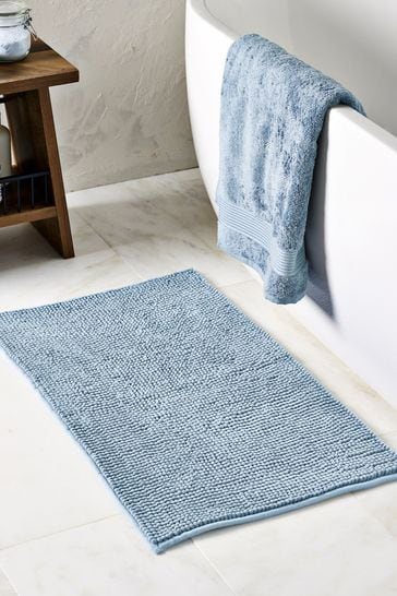 Blue and white bath mat on sale