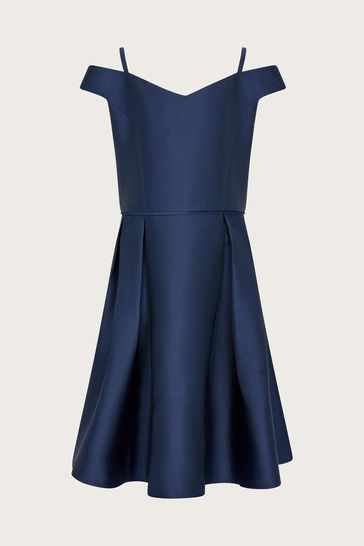 Monsoon Blue Duchess Twill Bardot Prom Dress