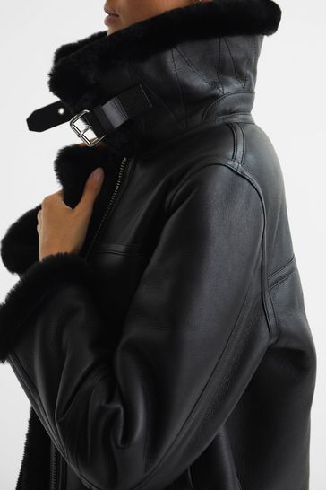 Buy Reiss Black Mila Reversible Sheepskin Aviator from Next Singapore