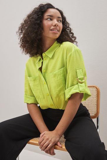 Lime Green Long Sleeve Hardware Detail Shirt