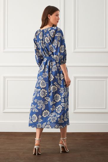 Buy Blue Floral 100 Cotton Midi Shirt Dress from Next Luxembourg