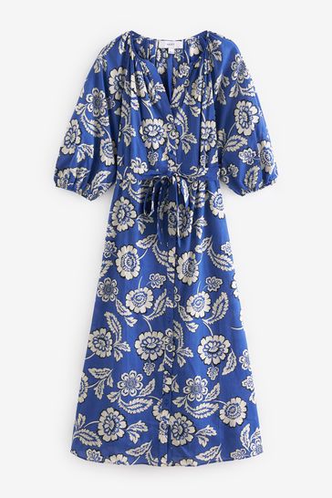 Buy Blue Floral 100 Cotton Midi Shirt Dress from Next Luxembourg