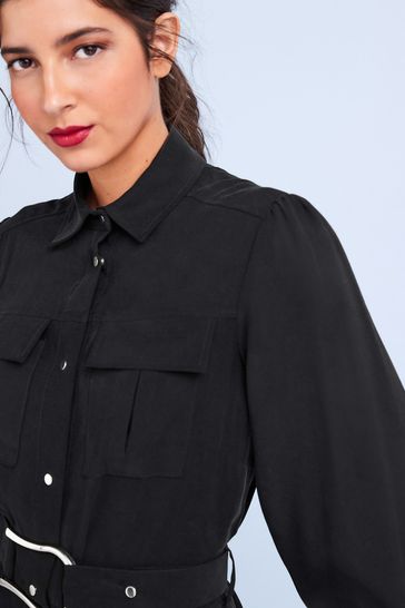 Belted button up dress online