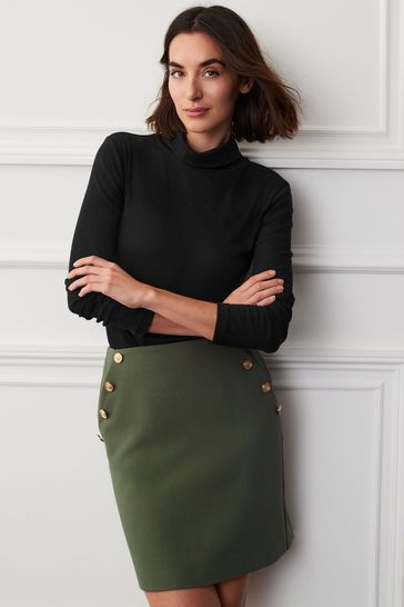 Green Tailored Button Detail Mini Skirt