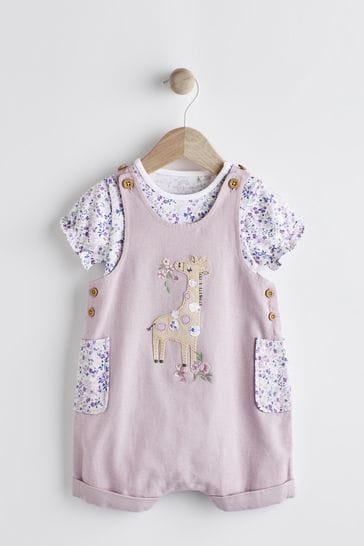 Lilac Purple Giraffe/Floral Baby Character Dungarees (0mths-2yrs)