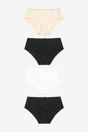 Black/White/Nude Short Cotton Rich Knickers 4 Pack