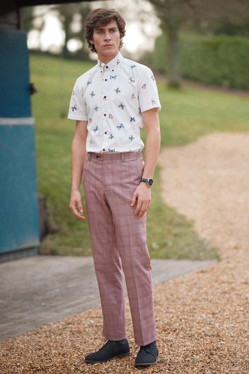 Buy Pink Tailored Fit Check Suit Trousers from Next Luxembourg