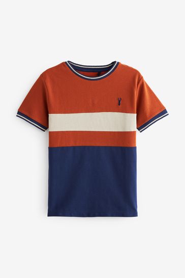 Rust Brown/Navy Blue Colourblock Short Sleeve T-Shirt (3-16yrs)