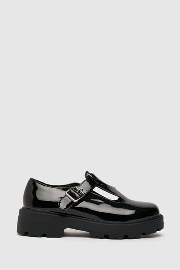 Schuh Lyra Patent Chunky T Bar Black Shoes
