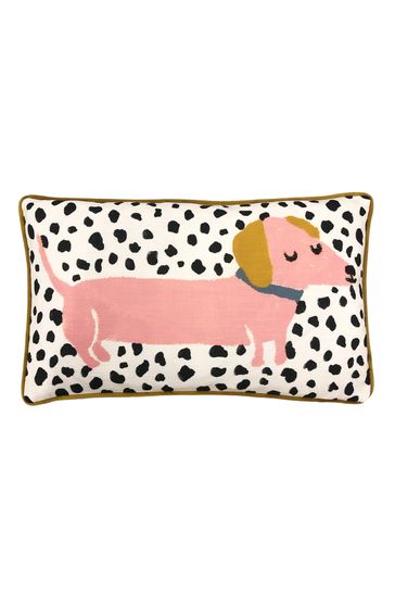 furn. White Woofers Sausage Dog Printed Cushion