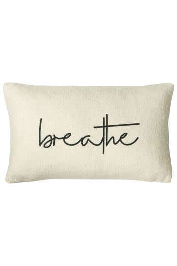 furn. Cream Beige Shearling Breathe Printed Slogan Cushion