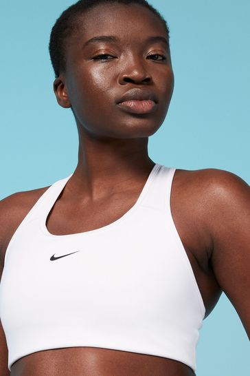 Nike White Medium Swoosh Support Sports Bra
