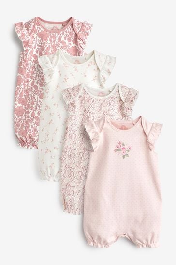 Pale Pink Floral Baby Rompers 4 Pack