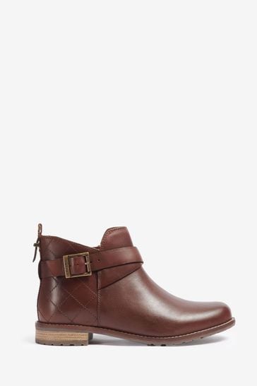 Barbour® Brown Coastal Darlene Buckled Leather Ankle Boots