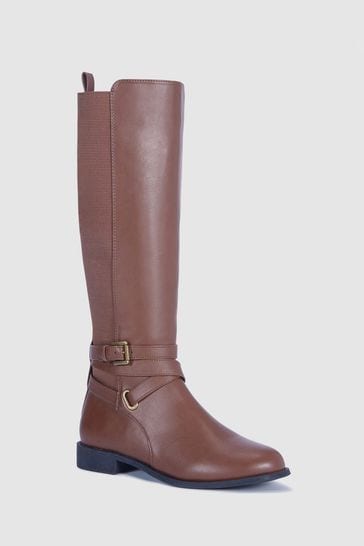 Buy Novo Brown Knee High Buckle Detail Jadine Riding Boots from