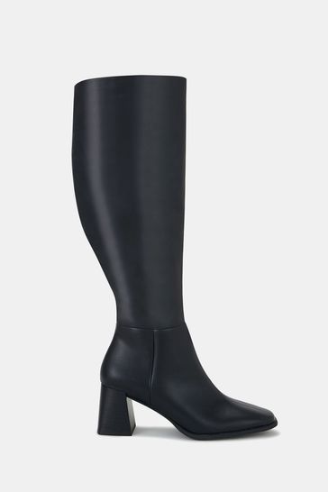 Buy Novo Black Orva Mid Block Heel Knee High Square Toe Boots from