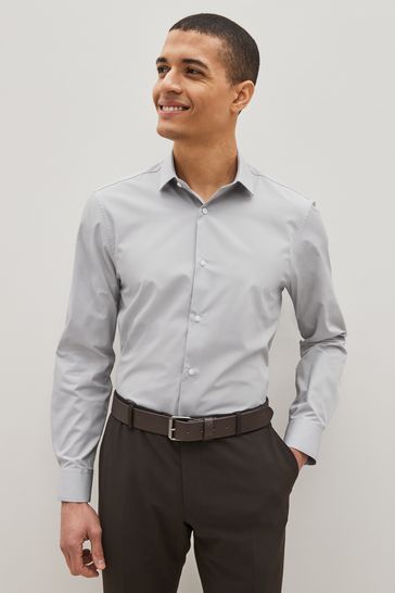 Grey Regular Fit Easy Care Single Cuff Shirt
