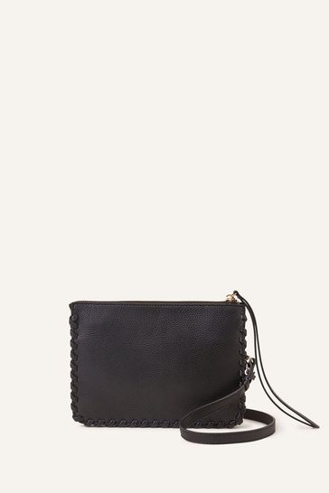 Accessorize Whipstitch Double Gusset Cross-Body Black Bag