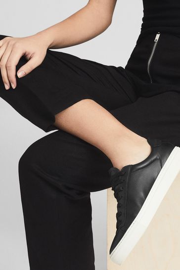Leather black trainers womens discount