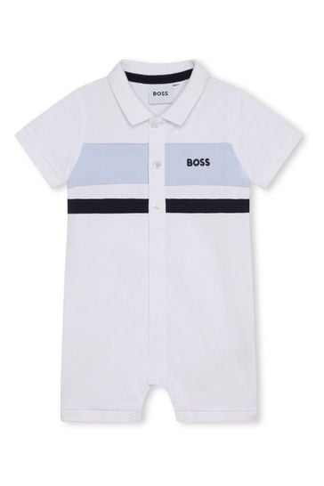 BOSS White Short Sleeved Logo Baby Polo Romper