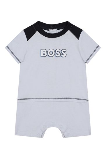 BOSS Blue Short Sleeved Logo Baby Romper