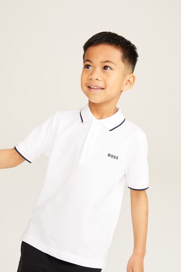 BOSS White Short Sleeved Logo Polo Shirt
