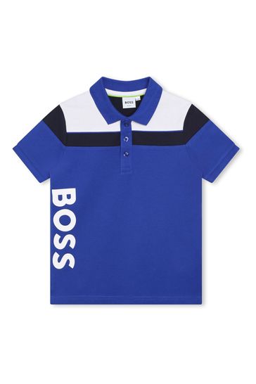 BOSS Blue Colourblock Logo Polo Shirt