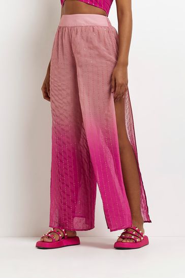 River Island Pink Ombré Sequin Palazzo Trousers