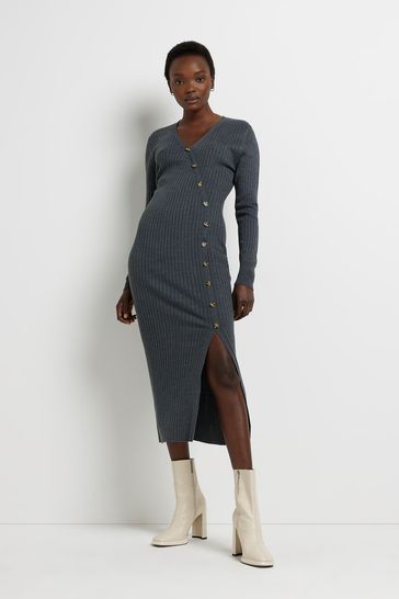 River Island Grey Wrap Button Dress