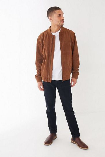 Paragraaf Roestig Gewoon Buy Fat Face Copper & Black Suede Brown Bomber Jacket from Next Netherlands