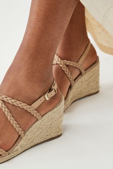Tan Signature Leather Plait Wedges