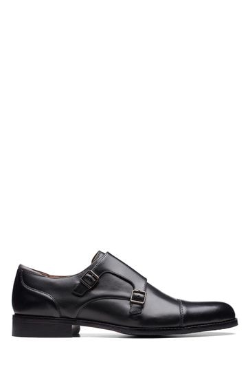 Clarks Black Leather Craft Arlo Monk Shoes