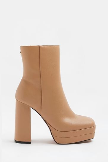 River Island Brown Double Platform Boots