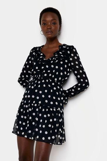 Buy River Island Spot Frill Neck Black Tea Dress from Next Austria