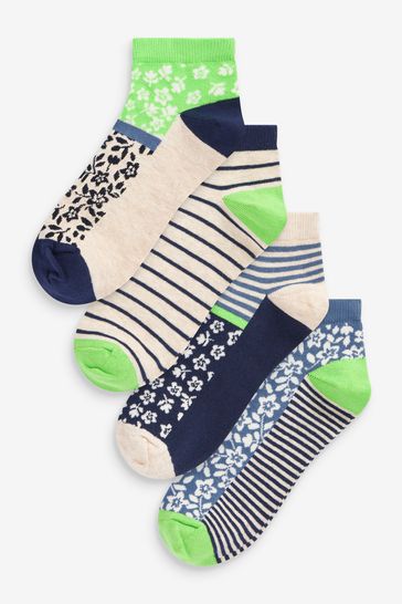 Blue/Green Floral Trainer Socks 4 Pack