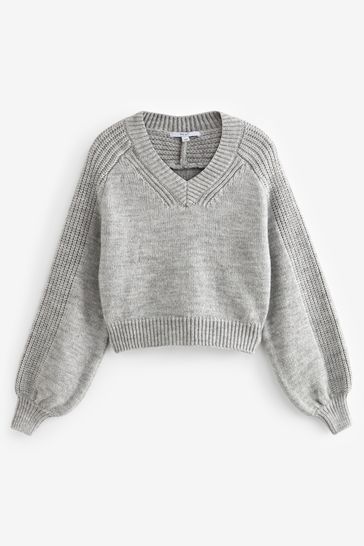 Grey v best sale neck cropped jumper