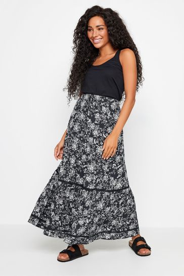 Buy M Co Petite Black White Damask Print Tiered Maxi Skirt from Next Bahrain