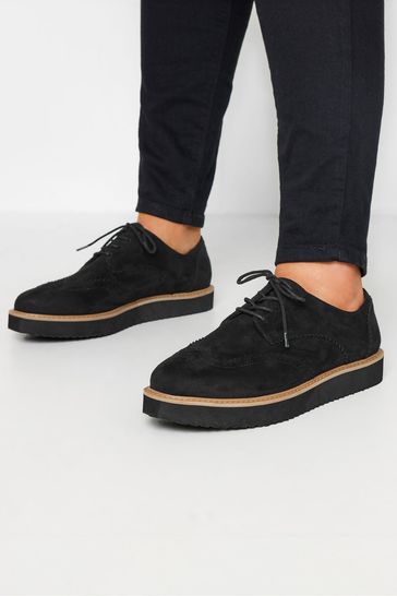 Yours Curve Black Faux Suede Derby Shoe In Extra Wide EEE Fit