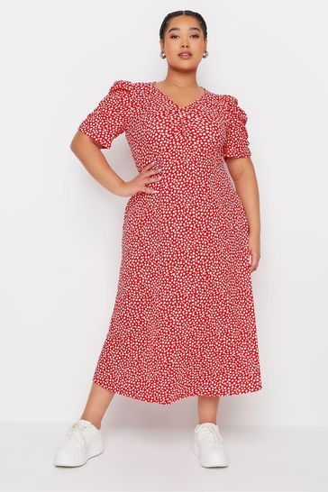 Yours Curve Red Textured Milkmaid Dress