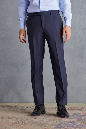Navy Blue Regular Fit Signature Tollegno Wool Suit: Trousers
