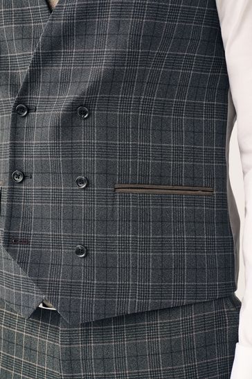 Charcoal Grey Regular Fit Trimmed Check Suit Waistcoat