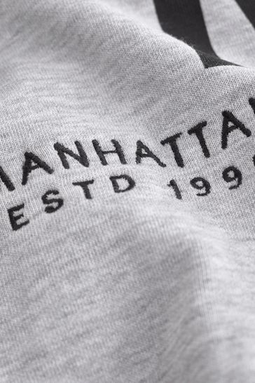 Grey New York Back Graphic Oversized Longline Hoodie