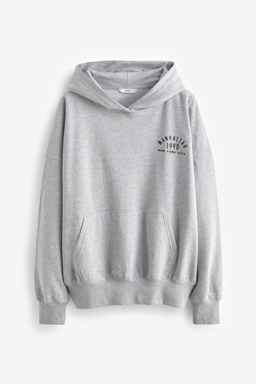 Grey Oversized Relaxed Fit Back Graphic Slogan Longline Hoodie